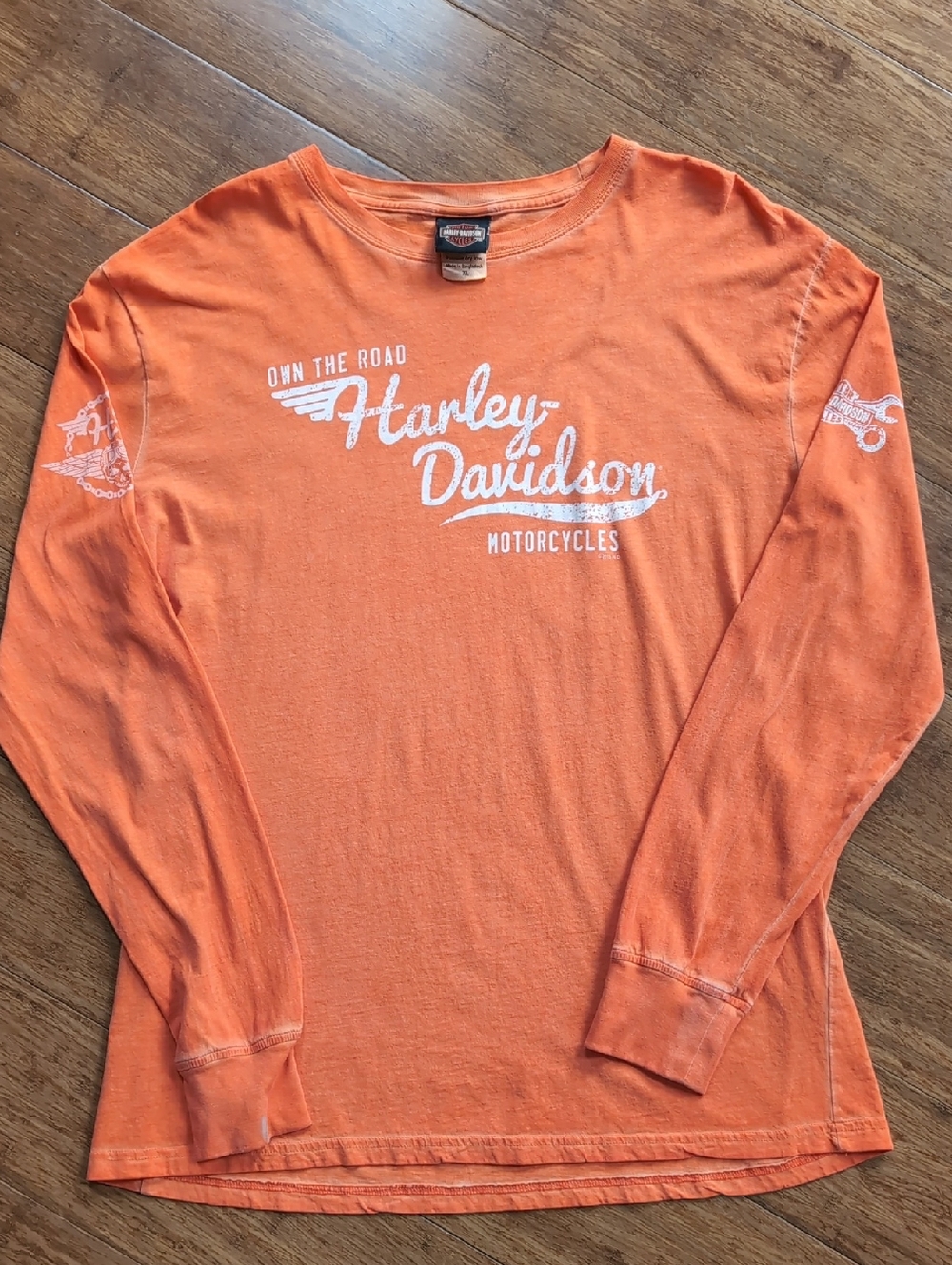 Harley-Davidson Distressed Orange Long Sleeve Shirt with White Logo